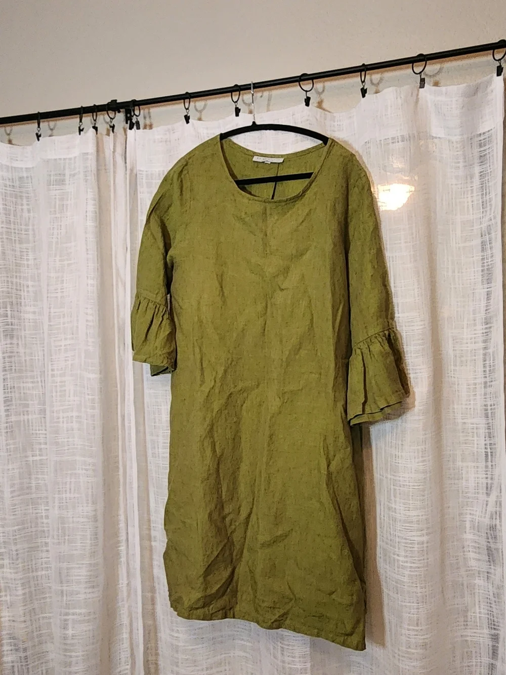 bryn Walker Rich Green Ruffle-Sleeve Linen Dress